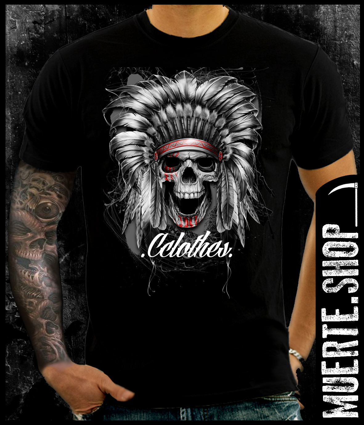 Черна тениска INDIAN SKULL
